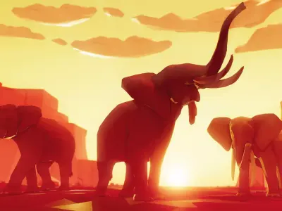 Poly Art Elephants Low-poly 3D model