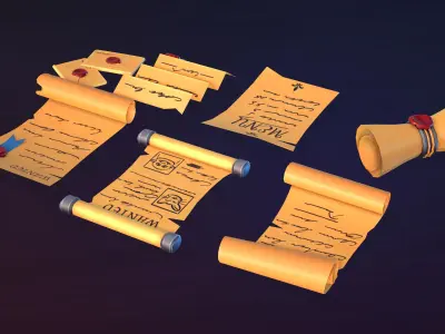 Stylized Parchments - Lowpoly and Gameready Low-poly 3D model