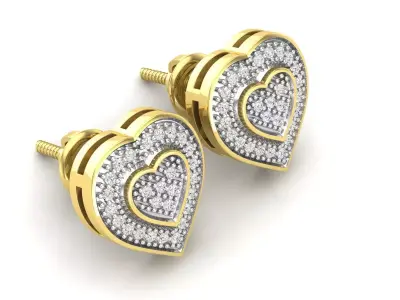 AV 520 Diamond Ladies Double Heart Frame Stud Earrings 3D print model