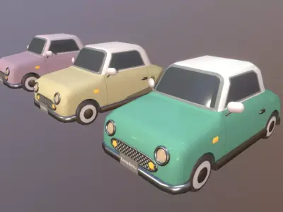 Cute Classic Car Set Low-poly 3D model