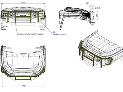 DIY Toyota FJ Cruiser front headlights Guard armor drawings  DFM 3D model