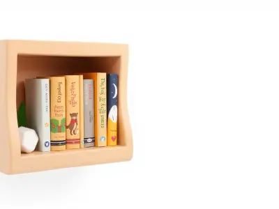 Curved Bookshelf Model with Storybook Collection Low-poly 3D model