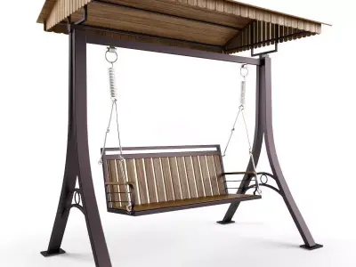 Multiple Seats Wooden Swing with Roof 10 3D model