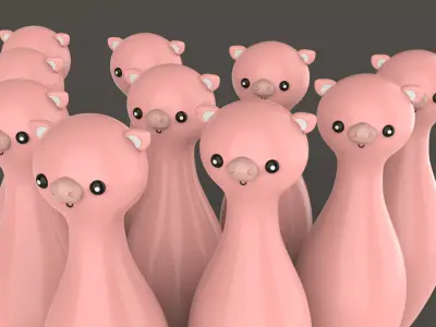 Cartoon Pig Bowling And Ball Bowling Low-poly 3D model