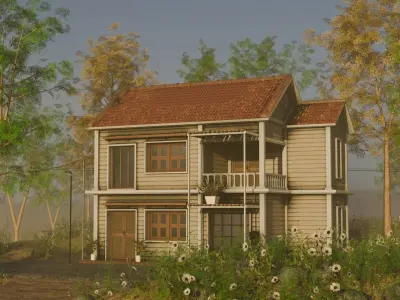 Small Wooden Cottage House Free 3D model
