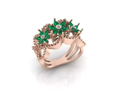 marquise emerald and round jewelry ring 3D print model