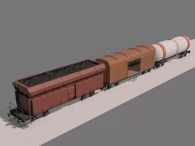Low Poly Vagons train with two tanks Low-poly 3D model