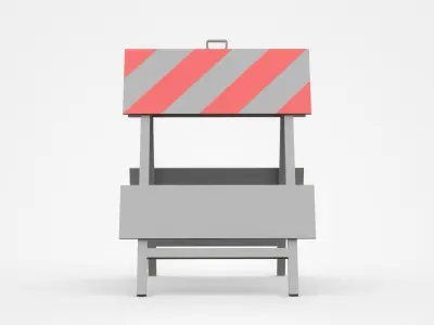 Double Two-Sided Warning Stand Barrier With Red White Strips 3D model