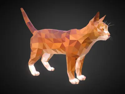 Cat Ginger  Animal Low Polygon Art Farm Animal Low-poly 3D model