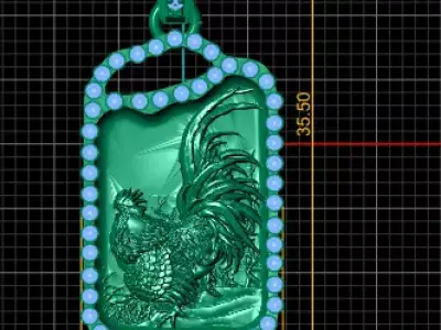 Imperial Rooster Tag Pendant Jewelry STL  3D print model
