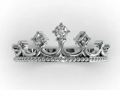 Crown ring with 3 diamonds 3D print model 3D print model