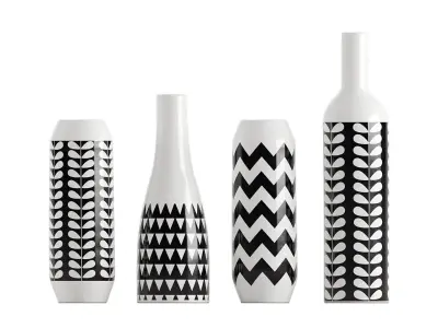 Set of 4 black and white patterned vases 3D model