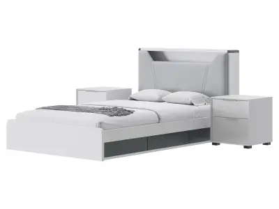 Gray Faux Leather Upholstered Bed 3D model