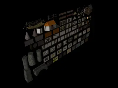 Low Poly Medieval Building and Material Elements Low-poly 3D model