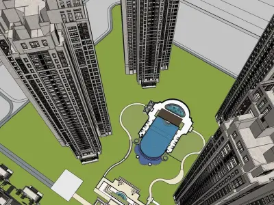 classical hotel with grand luxury fountain 3D model