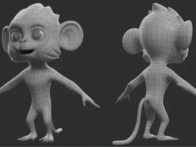 Cartoon Monkey  II Basemesh  Low-poly 3D model