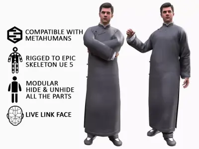 Realistic 3D model of Man - Martial Uniform 5 - Modular - Rigged Low-poly 3D model