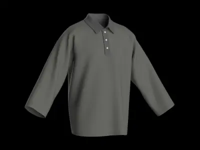 Male oversized raglan polo longsleeve 3D model