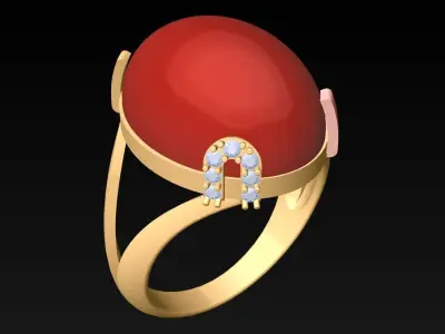 Oval Stone Ring - GN225 3D print model