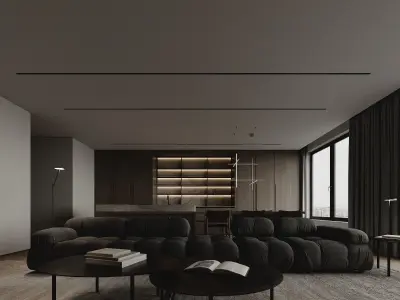 Minimalist Livingroom-Kitchen Interior  3d scene by Lido CG 3D model