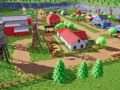 Farm Village Stylized Environment Low-poly 3D model