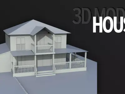 House Low-poly 3D model with porch Free 3D model