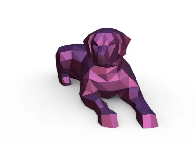 labrador low poly polygonal sculpture of dog 3D print model
