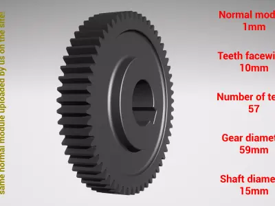Cylindrical gear - paired - z57 m1 D59 d15 3D print model