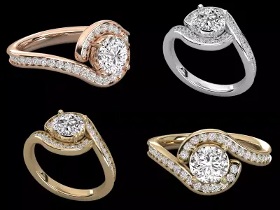 Luxury Swirl Halo Solitaire Ring CAD Design With Side Diamonds 3D print model