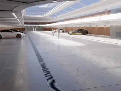 Modern Luxury Car Park - Garage -  Hall - Hipoly 3D Model 3D model