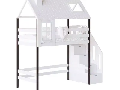 Childrens bed loft house Nordkapp - with ladder chest of drawers 3D model