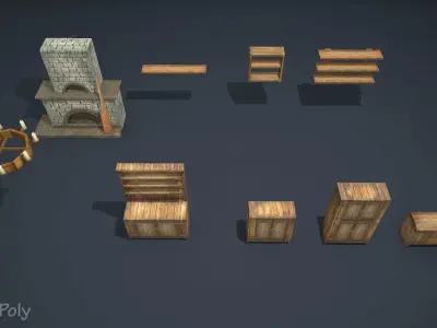 Medieval Furnitures Low-poly 3D model
