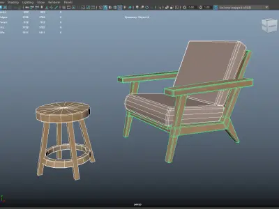 Low Poly chair and stool Low-poly 3D model