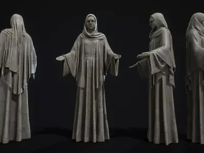 Nun statue  Low-poly 3D model