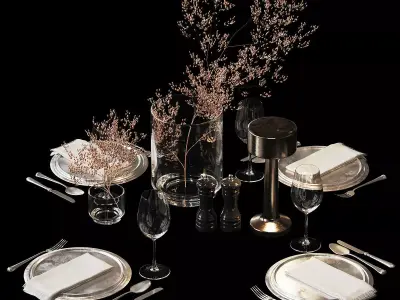 Serving set with dried flowers 3D model