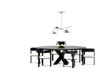 Black and white modern classic round dining table set Low-poly 3D model