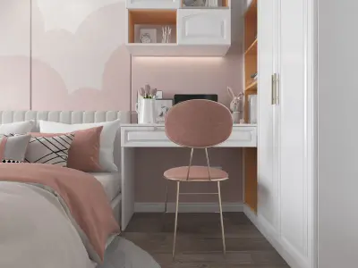 Pink Kids room Low-poly 3D model