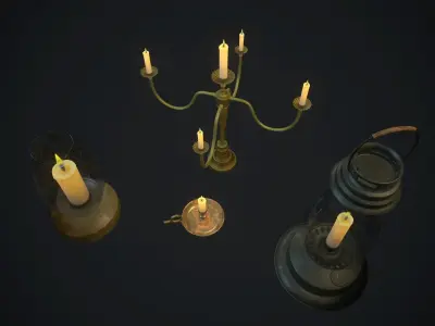 Candle set 2 PBR Low-poly 3D model