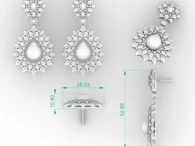 Luxury Victorian Floral Pearl Drop Earrings Pro 3D print model