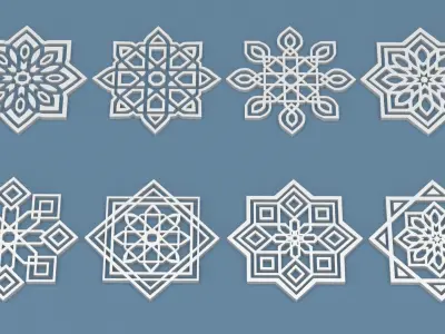 Collection of Arabic ornaments Low-poly 3D model