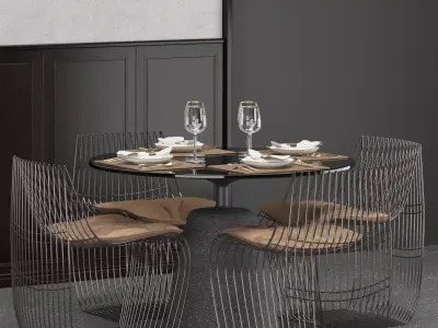 Rock Table and Sign Filo chairs set with Decoration wall 3D model