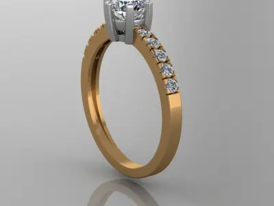 Engagement diamond ring made of two types of metal 3D print model