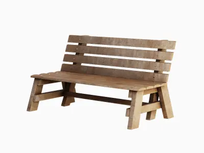 Wooden Outdoor Bench A 05 Low-poly 3D model
