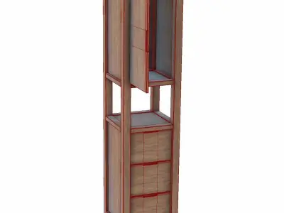 Wood Cabinet High with 3 Drawers 3D model