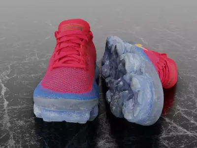 NIKE AIR VAPORMAX FLYKNIT 3D SHOES MAROON BLUE AND GOLD 3D model