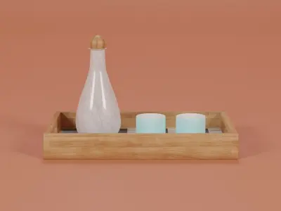 Minimalist wood serving tray Low-poly 3D model