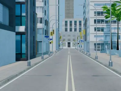 City Downtown Skyscraper Street 02 - DAY Low-poly 3D model