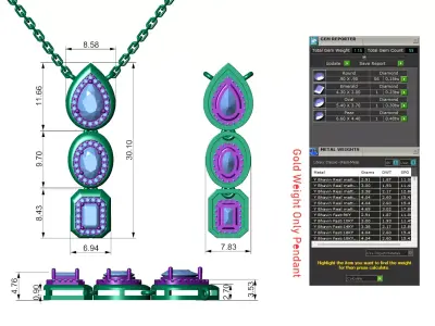 Fiery Rose Gold Diamond Tie Necklace With Pear Oval Emerald 3D print model