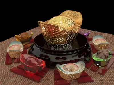 Chinese gold ingot   3D model