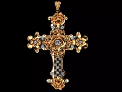 Rosette Harmony Cross Pendant 3D print model